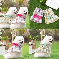 pet pleated skirt sweet plaid princess skirt polyester comfortable dog dress breathable clothes princess style pet clothes