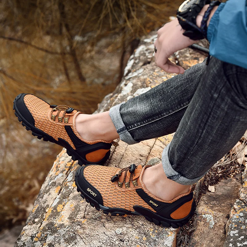 Туфли мужские сетчатые ультралегкие дышащие без застежки уличная модная пляжная