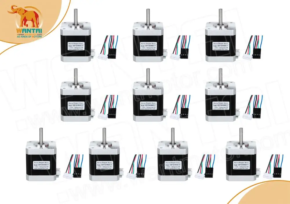 

[DE в ЕС] 10 шт. Wantai 4lead Nema17 шаговый двигатель 42BYGHW609-X1 56oz-in 0,4 Нм 40 мм 1,7a, D-вал с разъемом для 3D-принтера