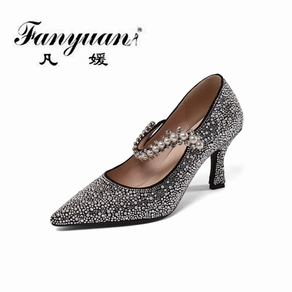 

Fanyuan 2021 Classic High Heels Pumps Party Night Club Pumps BlingBling Shoes New Fairy BlingBling Pearl high-heeled shoes