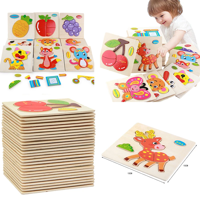 

Детские игрушки, деревянные 3d пазлы, Мультяшные животные, развивающие игрушки для детей, образовательный мозговой тизер