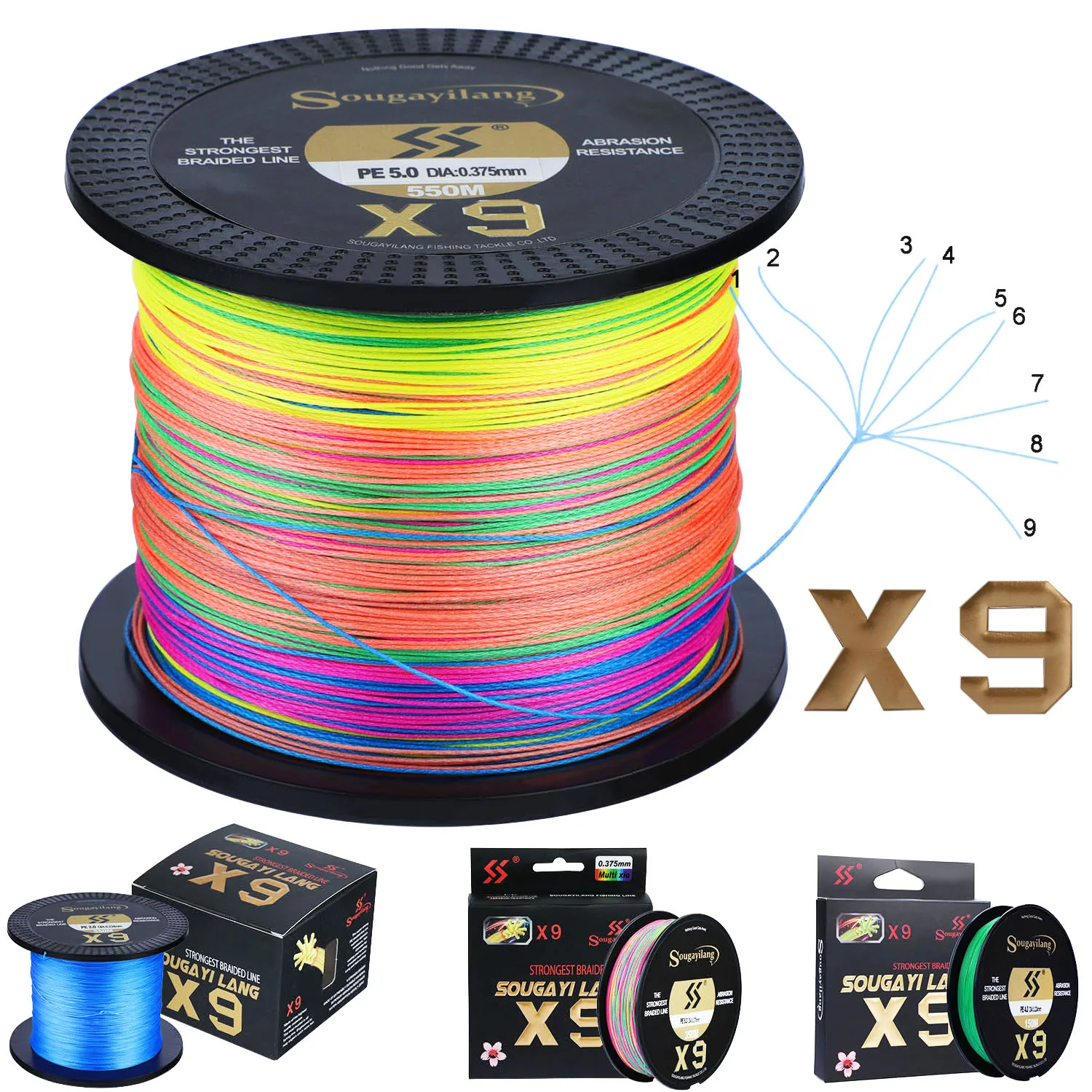 Sougayilang новая X9 рыболовная леска 150 м 350 550 PE 9 нитей обратная спиральная технология