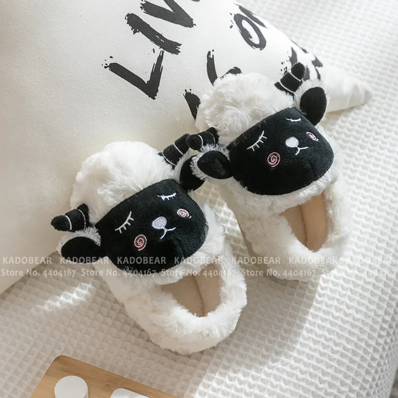 Детские плюшевые домашние тапочки на плоской подошве с мехом милые теплые для