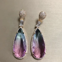 bilincolor fashion cubic zirconia purple drop earring for women jewelry wedding party gift