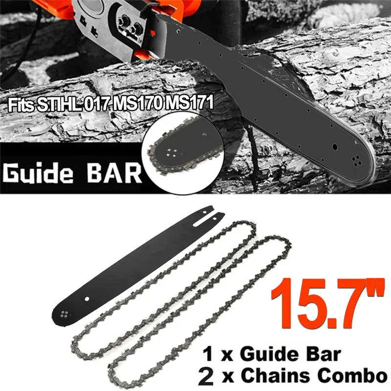 

15.7inch/40cm Guide Bar Plate With 2Pcs 3/8" 50DL 46 Drive Links Saw Chains For Stihl 009 010 011 012 017 MS170 MS171 MS180