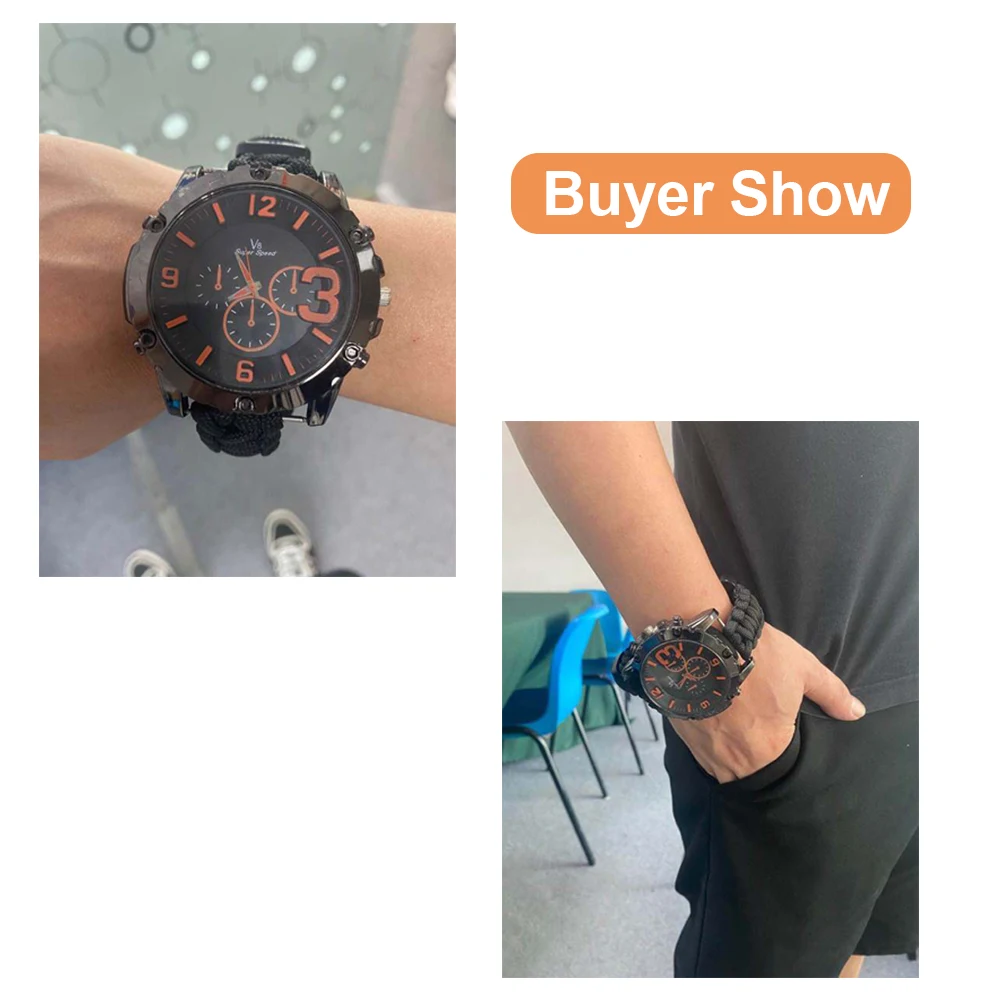 

10 in 1 Outdoor Survival Watch Emergency Paracord Bracelet Watch with Whistle Flashlight Compass Thermometer First Aid Tool