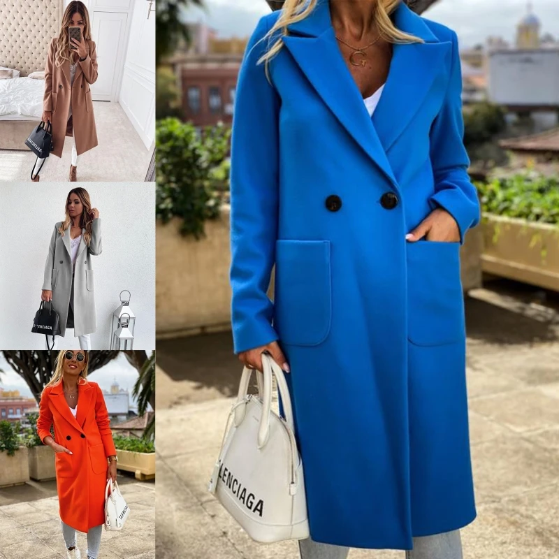 Женская шерстяная куртка с длинным рукавом однотонное двубортное приталенное