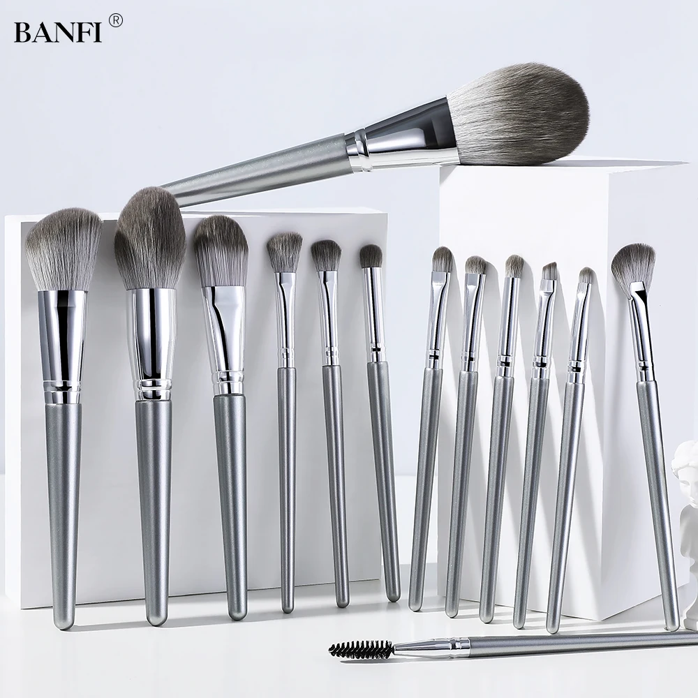 

BFANI 14 pcs Silver Makeup Brush designer makeup eyelash wands profesional Eye Shadow Sets & Kits Powder lip gloss bulk