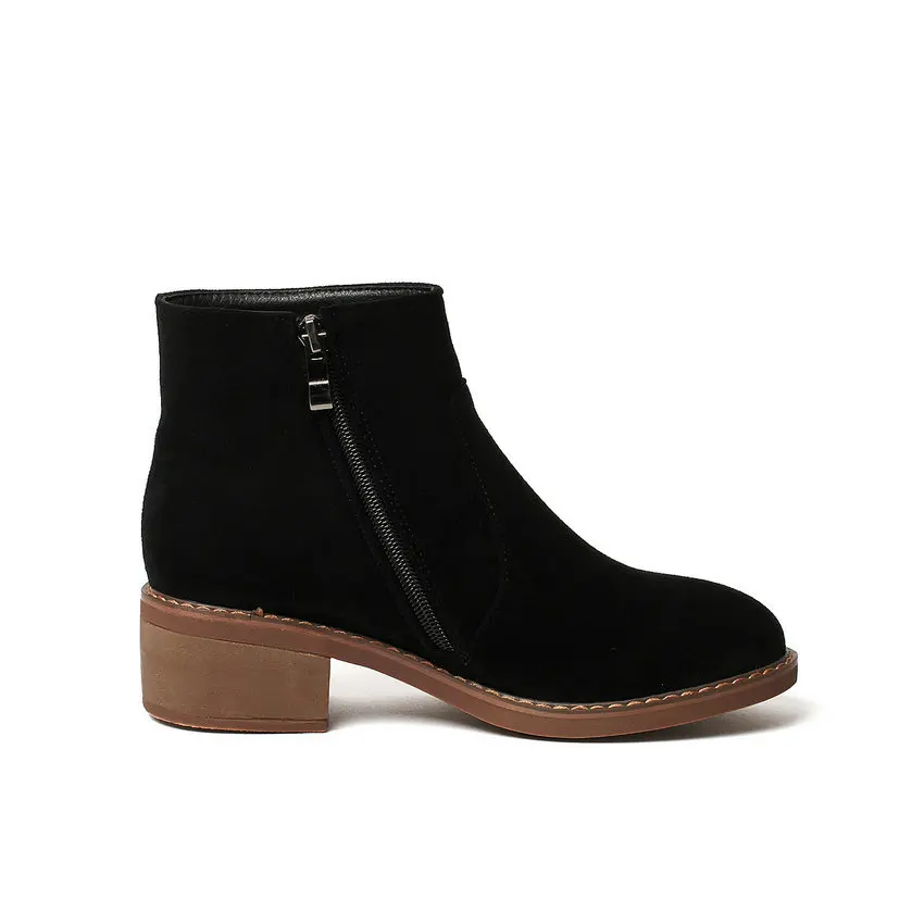 Женские ботинки на молнии QUTAA повседневные из флока с закругленным носком