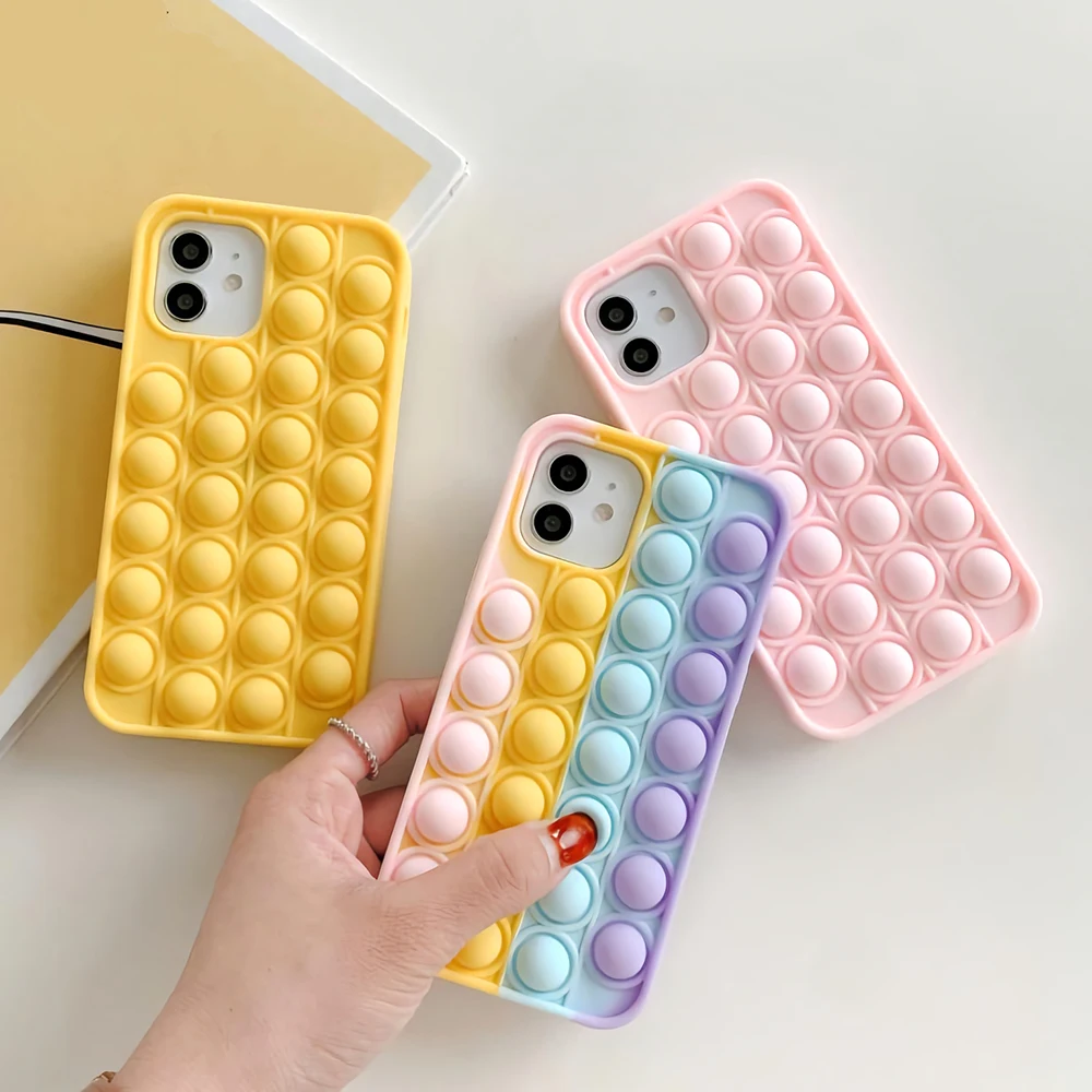 

Rainbow Bunny Ears Bubble Case For iPhone 12 11 13 Pro Max XS XR 7 8 Plus Reliver Stress Fidget Push Antistress Hot Cover Funda