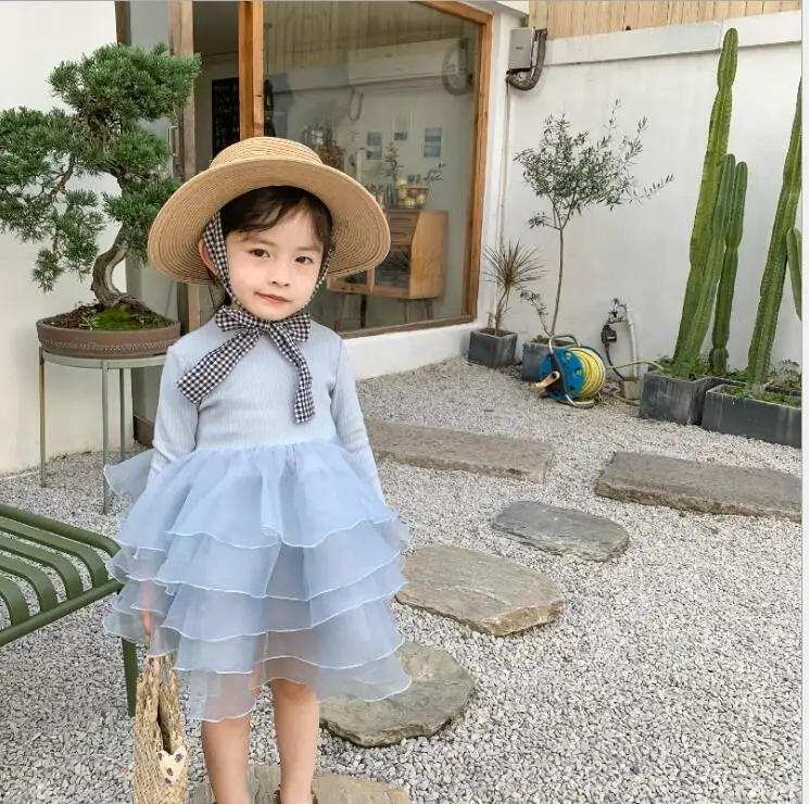 2020 Spring Cotton Mesh Cake Dresses For Girls Princess Children Sweet Dress 5 pcs/lot Wholesale | Детская одежда и обувь
