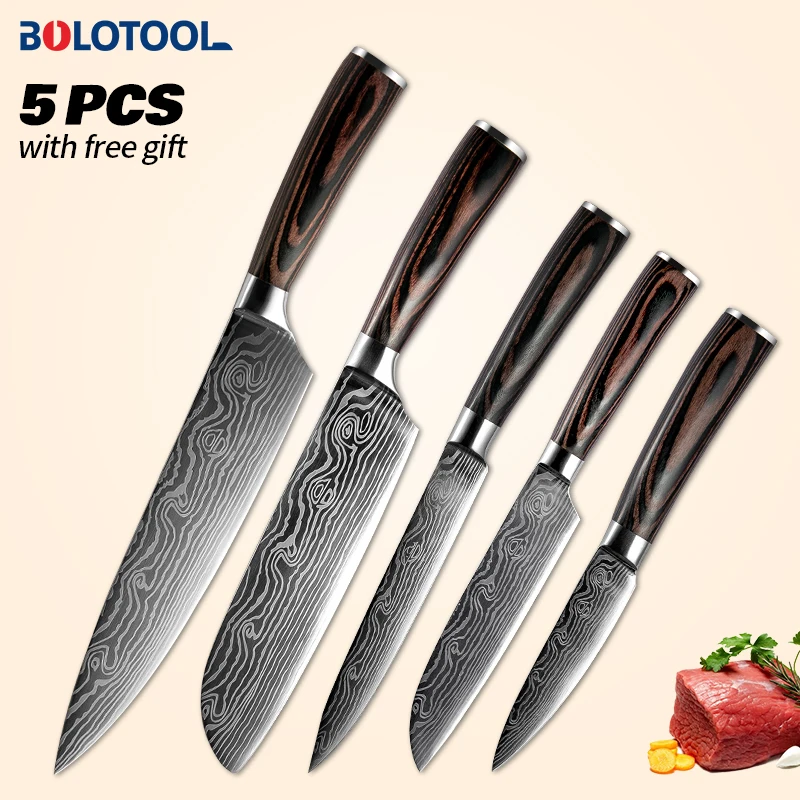 Набор кухонных ножей из дамасской стали 5 шт.|Наборы ножей| |