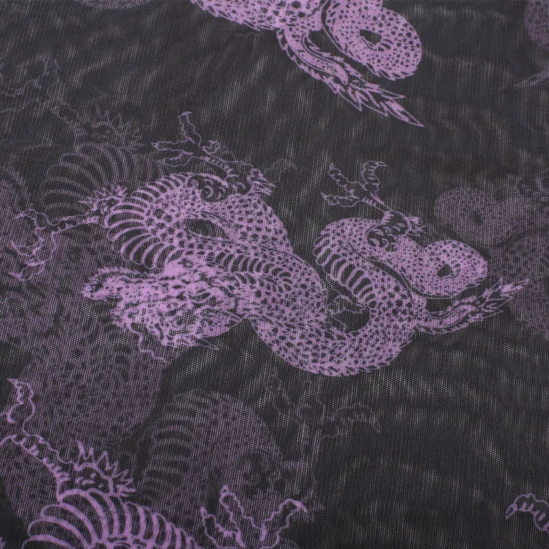 

Hipster Lady Transparent Thin O Neck Mini Long Sleeve Contrast Color Dresses Women Gothic Chinese Dragon Printed Mesh Dress 2021