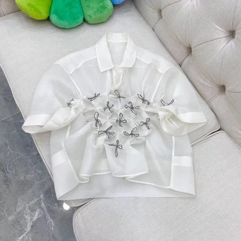 

2021 women dress for summer embellished fashion silk blouse
