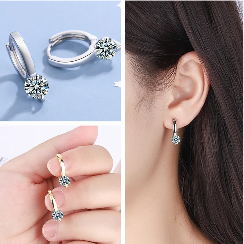 

Top Quality Gold Hoops Earrings For Lady Accessories Shiny Crystal Stone Earrings Silver 925 Women Jewelry 2021 Latest Present
