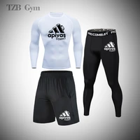 men 3 pcs fitness sports suit boxing judo running leggings jogging cycling basketball training leggings quick drying sportswear