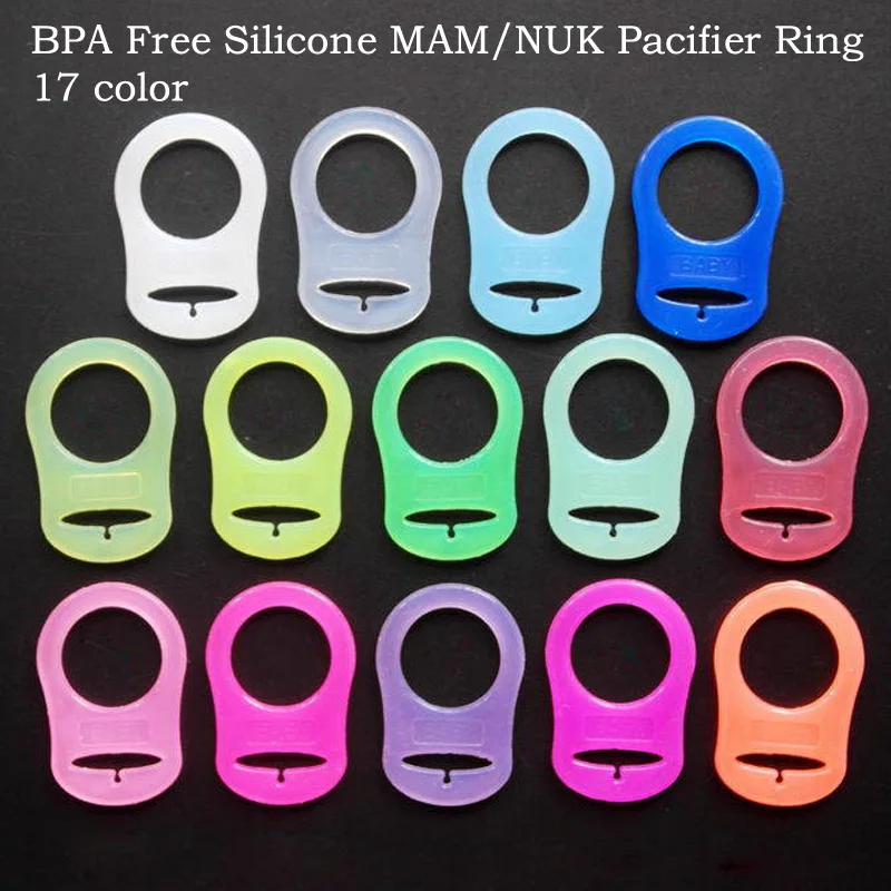

100pcs Mix 17 Colors Clear Food Grade BPA Free Silicone Baby MAM Pacifier Chain Ring NUK Dummy Ring Attache Sucette MAM Adapter