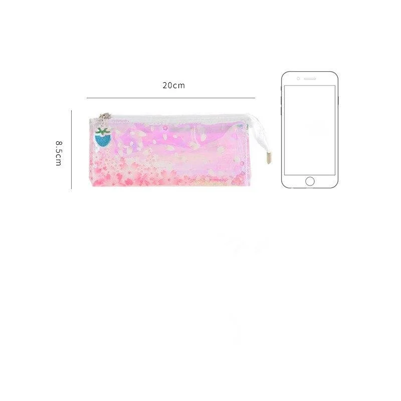

Travel Girl PVC Cosmetic Bags Fashion Laser Transparent Zipper Makeup Bags Organizer Beauty Bath Wash Toiletry Bag Pencil Bag