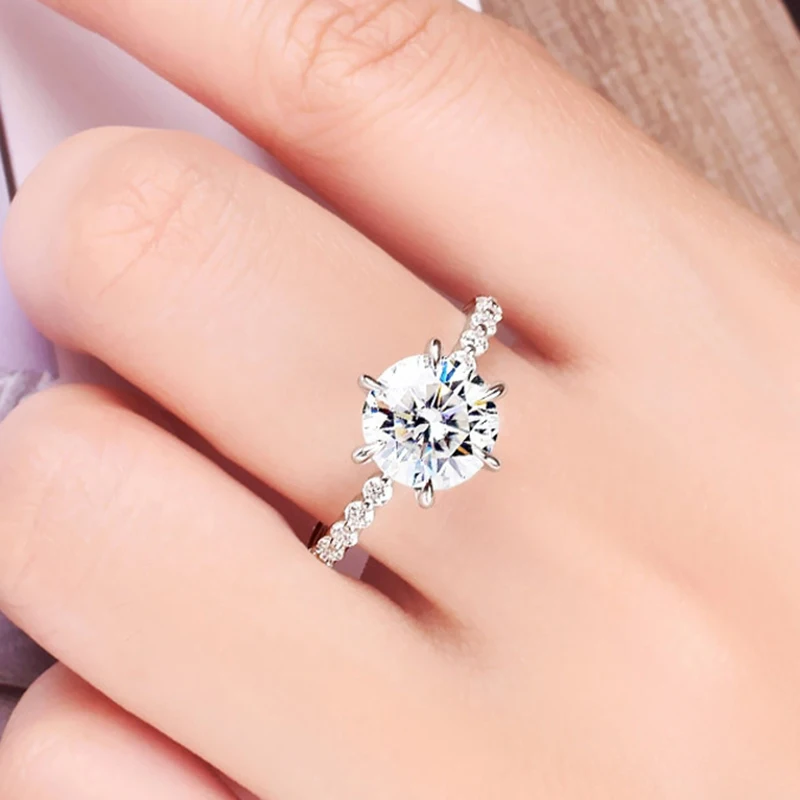 

Six Small Water Drops Big Diamond Sterling Silver 925 Ring Women Luxury Unique Exquisite Engagement Wedding Party Lovely Jewelry
