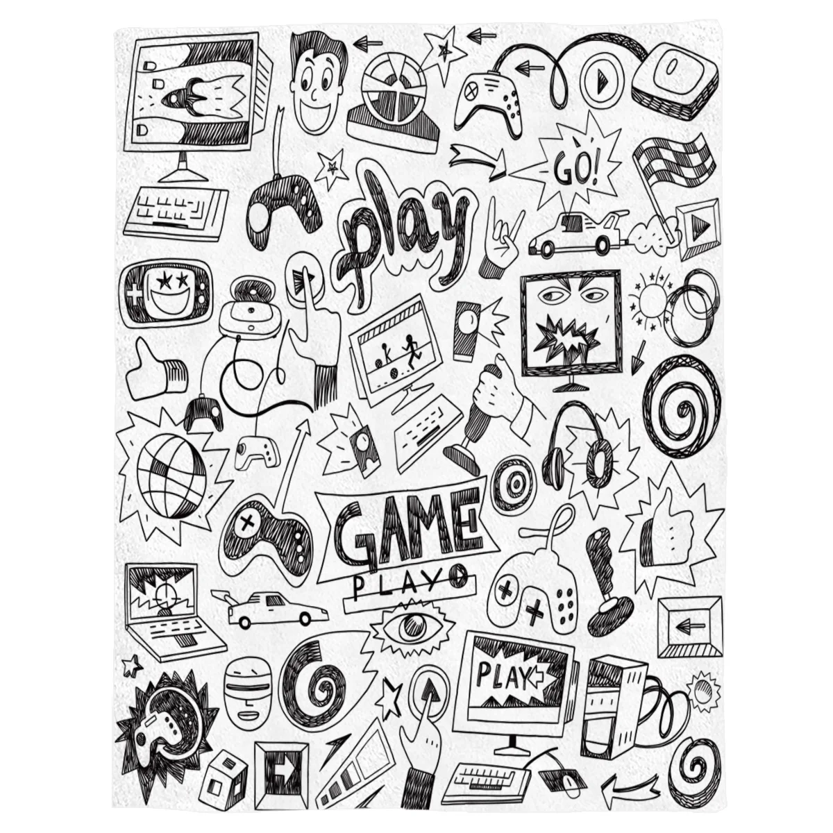 

Play Game Black White Throw Blanket Portable Soft Bedspread Microfiber Flannel Blankets for Beds