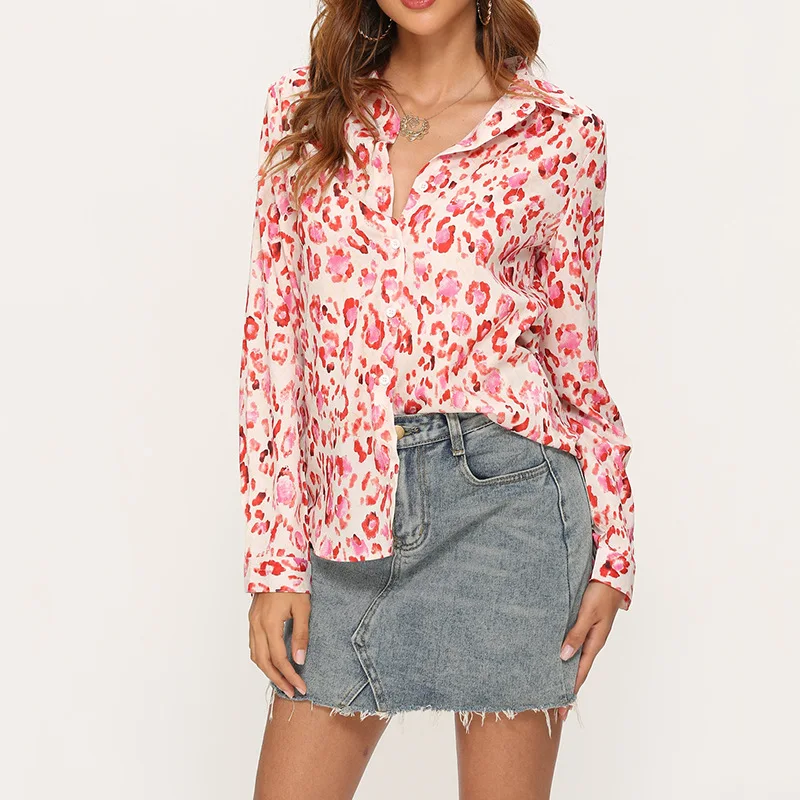 

Autumn Chiffon Casual Loose Petal Print Long-sleeved Chiffon Shirt Women Tops