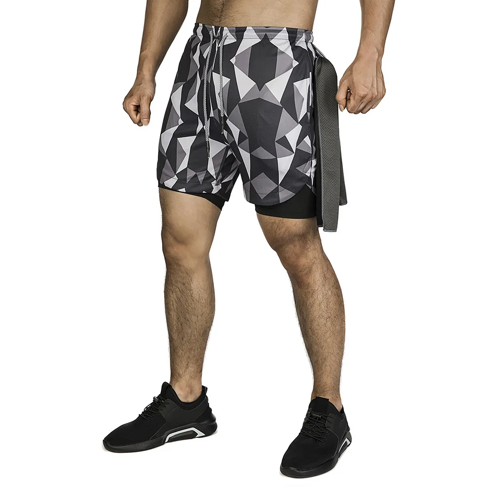2020 с камуфляжным принтом шорты для бега Для мужчин 2 в 1 двухслойные брюки