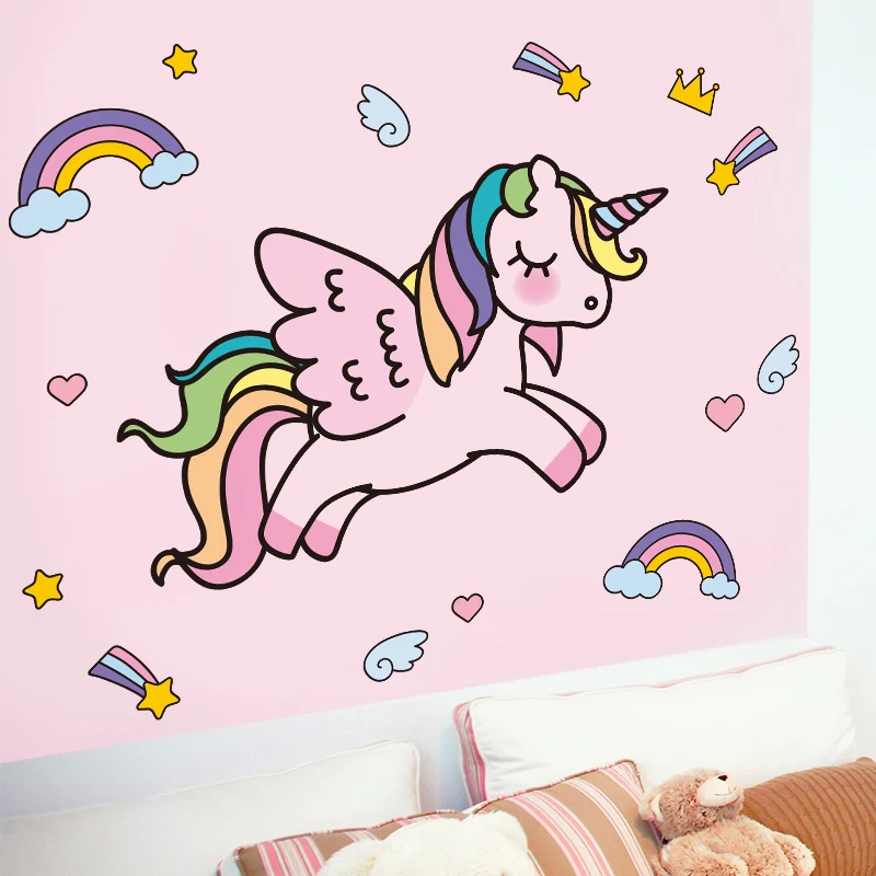 В виде единорога из мультфильма наклейки на стену DIY лошадь настенные с животными