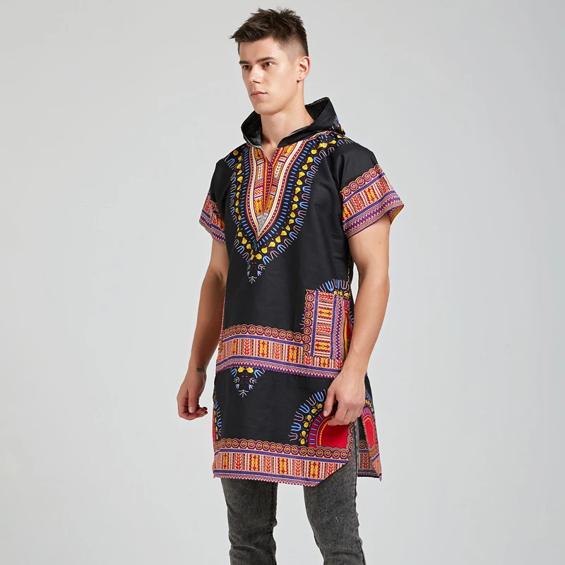 

Dashiki Hooded Cap Short Sleeve 100% Cotton African Unisex Men