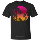 Черная, темно-синяя футболка-Закат пальмы-обогнать Synthwave новая Ретро волна мультфильм футболка мужская новая мода футболки