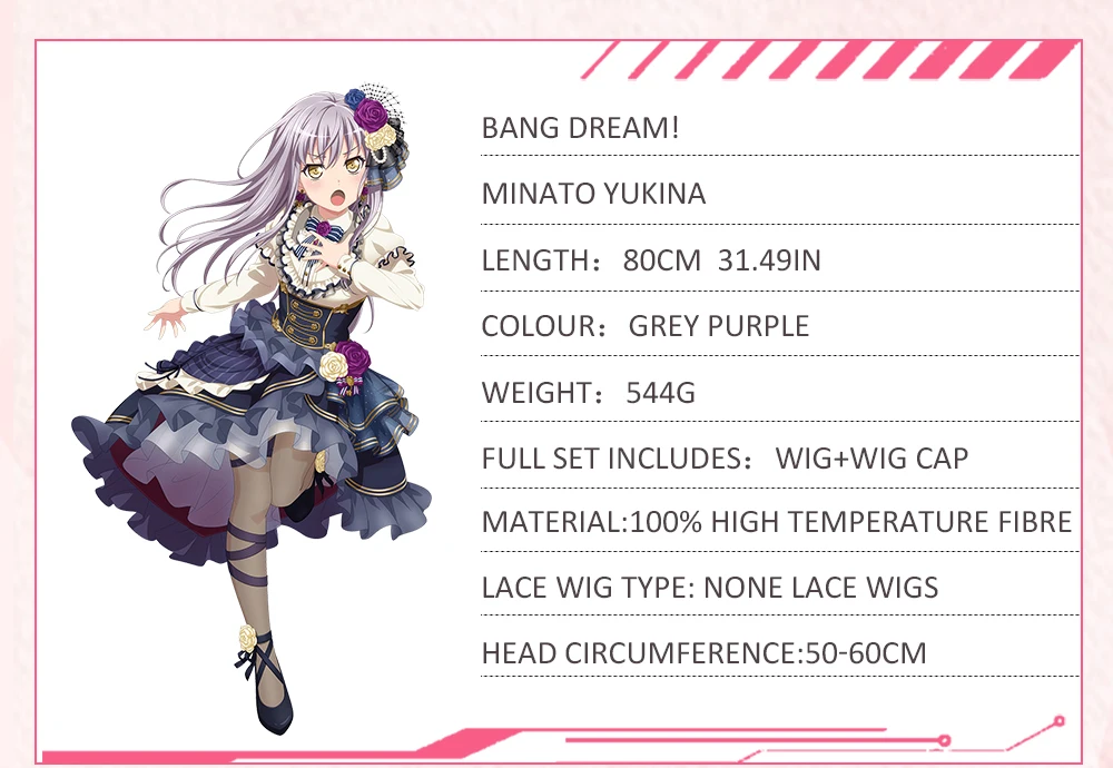 AniHut Minato Yukina Wig Game BanG Dream! Cosplay Wig Synthetic Purple Women Hair Anime BanG Dream Cosplay Minato Yukina Costume