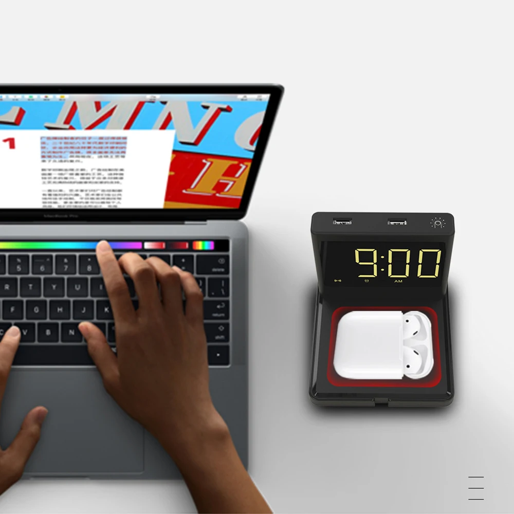 

3 IN 1 Wireless Charger Clock Night Light Phone Charging Station For iPhone 11 Pro Max 15W Fast Charging Phone Holder For Xiaomi