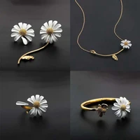 cute korean daisy stud earrings for women enamel asymmetric flower 2022 summer trendy statement jewelry girls lady gifts