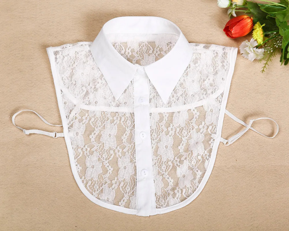 

Premium Quality New Women black white Pure Color Lace Detachable Lapel Choker Necklace Shirt Fake False Collar Tops