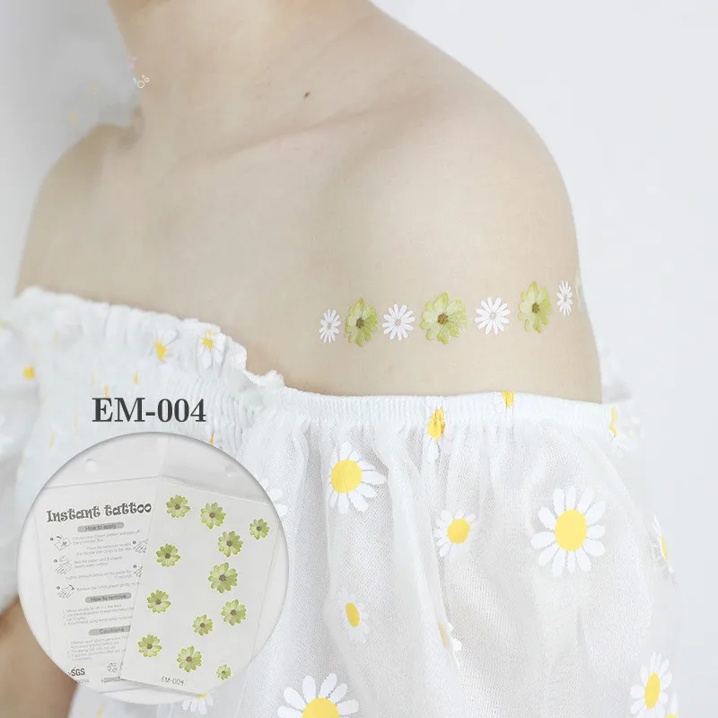 Small Daisy Fake Tattoos Paste on Face Arm Leg for Children Men Women Body Art Waterproof Flower Tattoo Stickers 120*75mm images - 4