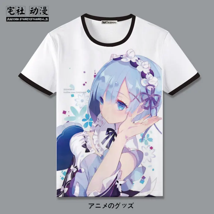

REM Short-Sleeved T-shirt REM Ram Clothes Men and Women from Scratch Different World Life Anime Surrounding anime shirt