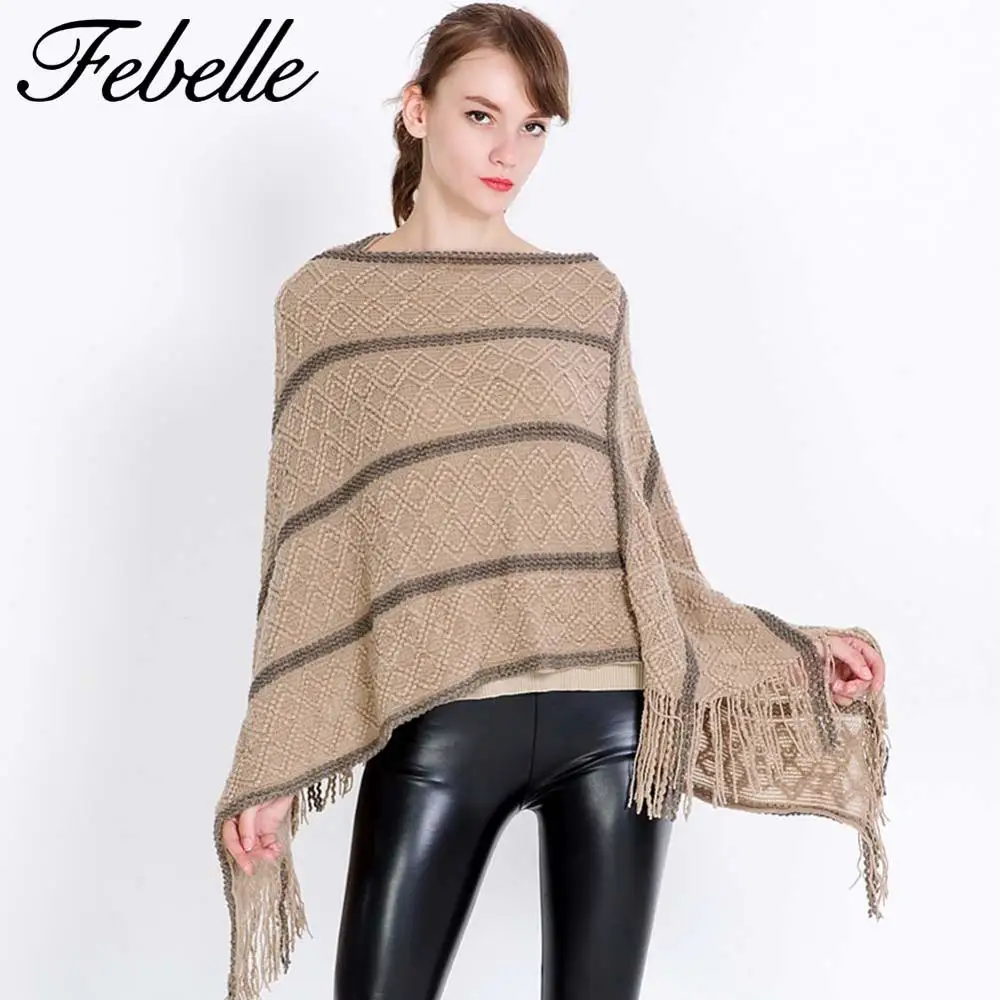 Febelle женский зимний кашемировый шарф накидка Летучая мышь пончо вязаный Топ