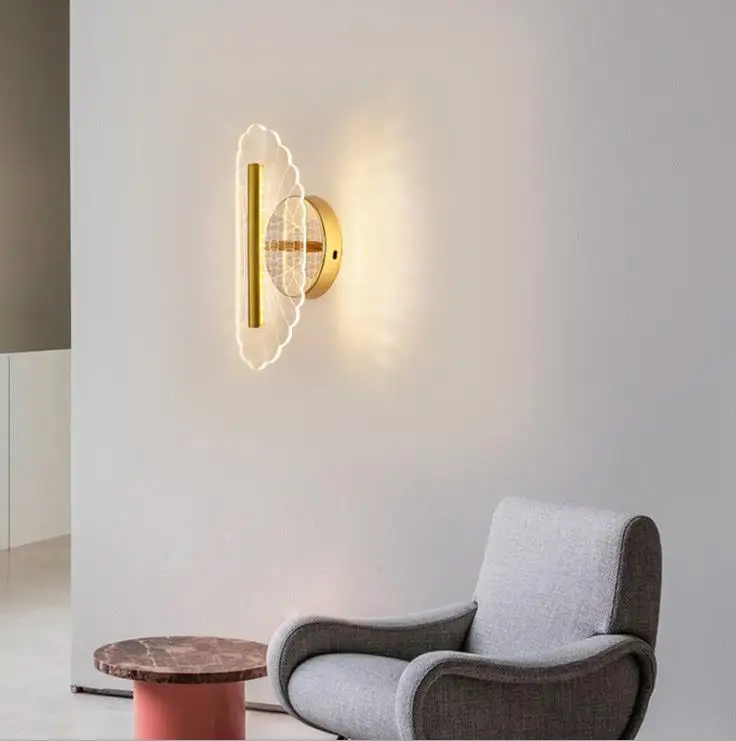 Creative gold simple modern acrylic led wall lamp super bright bedroom bedside TV background | Лампы и освещение