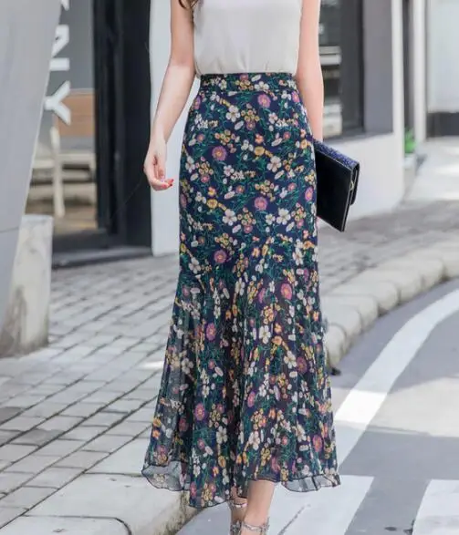 Женская шифоновая юбка с завышенной талией Пляжная трапециевидная цветочным