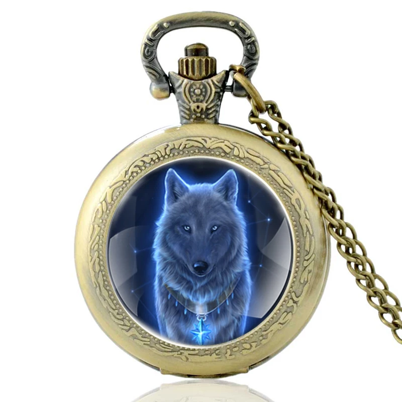 

New Fashion Vintage Bronze Mysterious Wolf Quartz Pocket Watch Retro Men Women Wolf Pendant Necklace Antique Jewelry