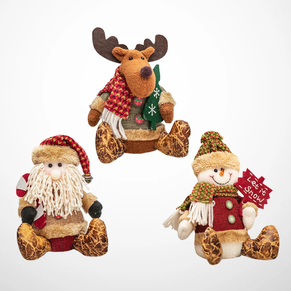 

3 Pcs Christmas Desktop Ornament Sitting Posture Santa Snowman Elk Party Pendant Xmas Party Desktop Doll Gift for Home