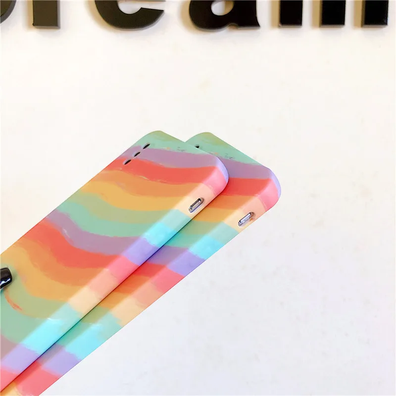 

Rainbow Liquid Silicone Phone Case for iPhone 12 11 Pro Max Xr Xs Xsmax 7 8 Plus SE 2020 Bracket Soft Tpu Back Cover