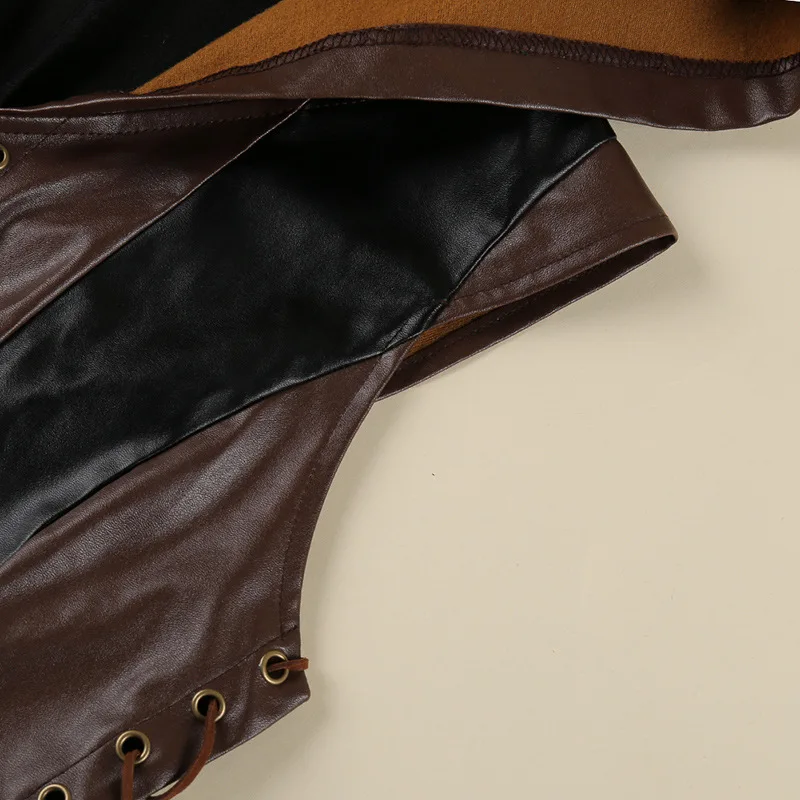 Модное женское сексуальное тонкое кружевное кожаное платье макси средневековый