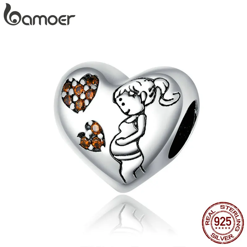 Bamoer-abalorio esmaltado de amor Maternal para pulsera, brazalete de Plata de Ley 925, joyería artesanal de CZ, SCC1589
