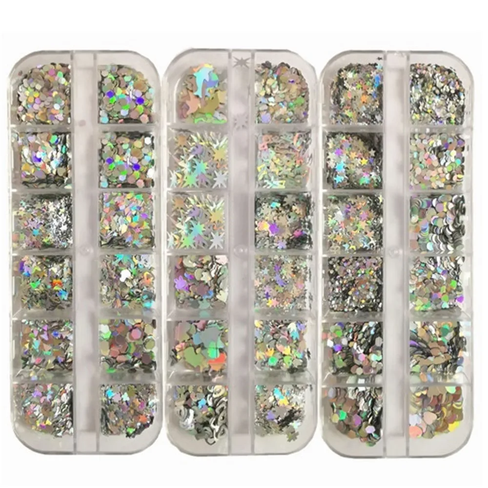 3D Laser Holo Irregular Chameleon Snowflakes Paillette Starry Glass Sequins Nail Art Glitter Powder Decor Manicure Tip | Красота и