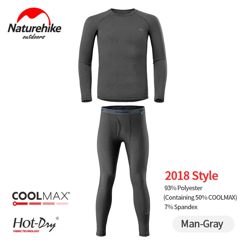 Man-Gray Naturehike Outdoors Functional Thermal Underwear Suit Quick Drying Autumn Pants Winter Sweat Releasing Sports Underwear - Цвет: Man-Gray