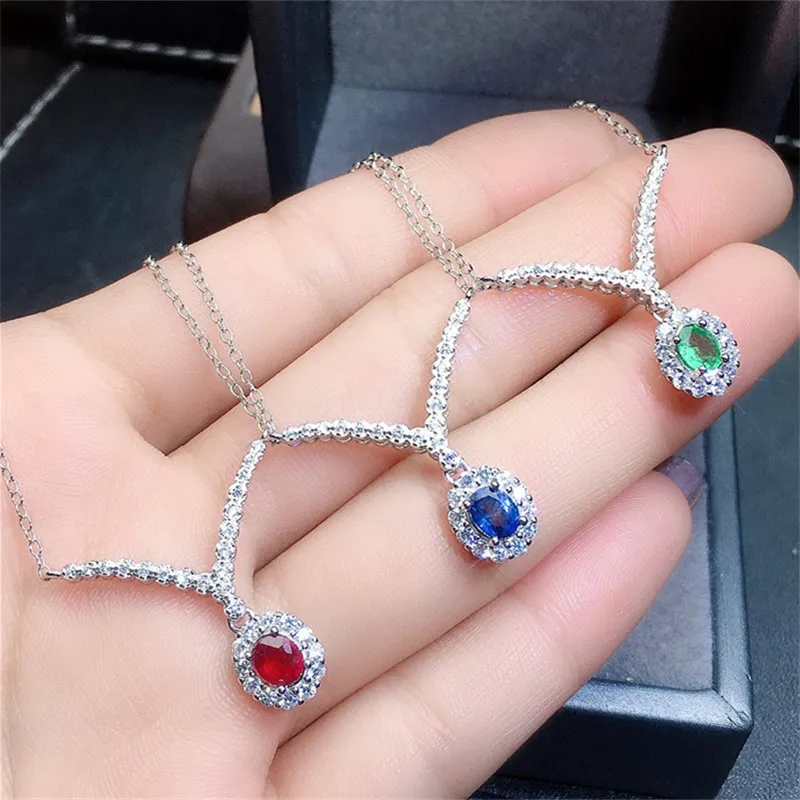 Ожерелье из натурального сапфира изумруда рубина Серебро S925 пробы цепочка до