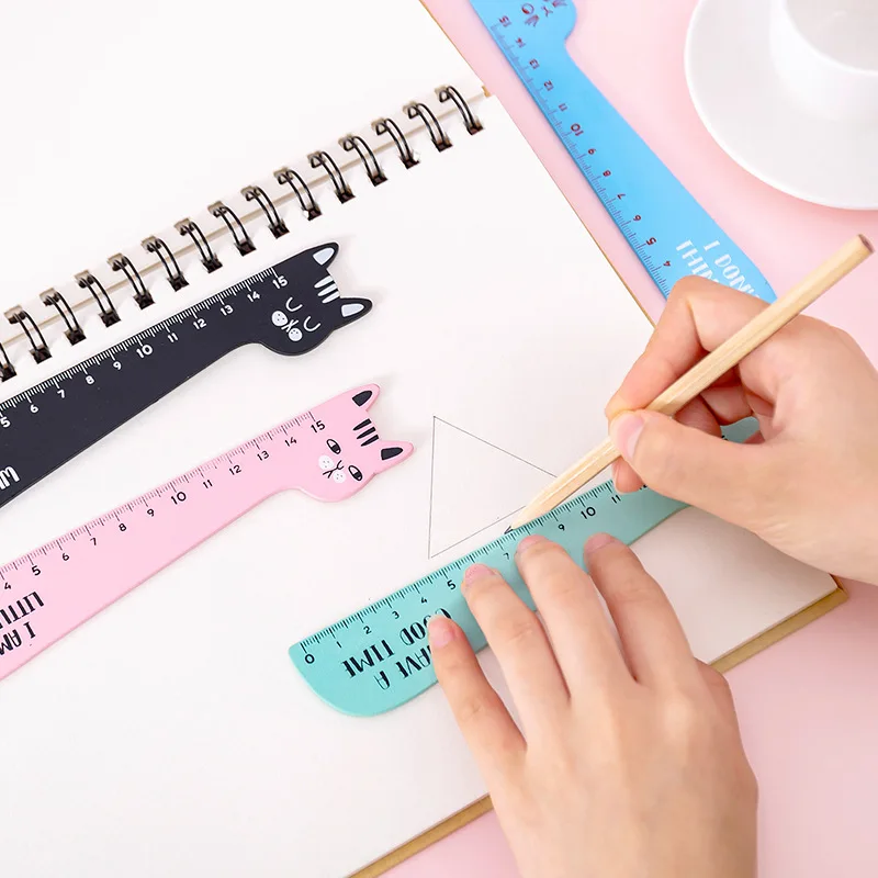 Kawaii 15CM Cat Wooden Ruler Cute Parallel Straight School Scale Rule For Kids Drawing Drafting Tools Korean Stationery | Канцтовары для