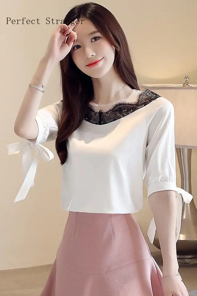 

Hanxiner 2020 Spring New Arrival High Quality Round Collar Short Sleeve Women Chiffon Blouse