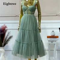 simple green glitter short a line sweetheart evening dresses button bling party gown sleeveless tea length formal prom dress
