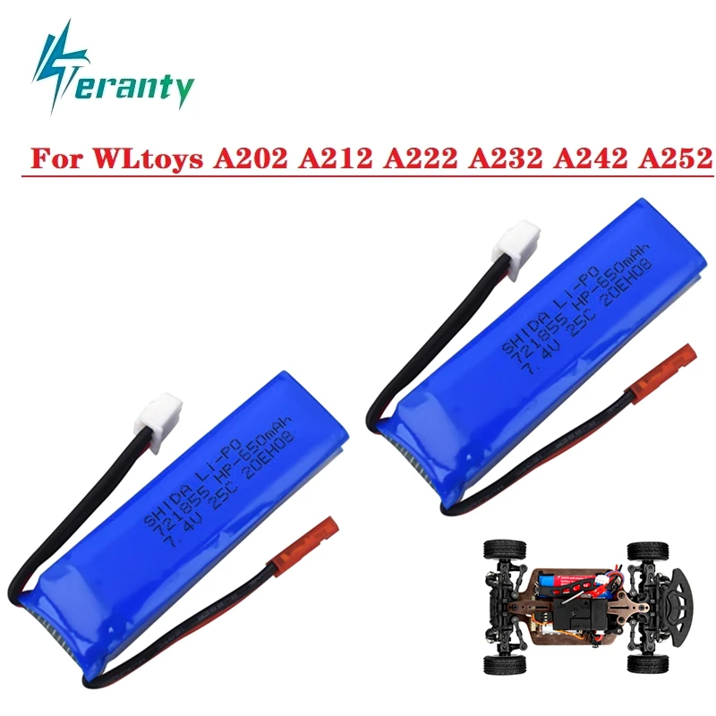 

7.4V 650mAh Lipo Battery for WLtoys A202 A212 A222 A232 A242 A252 4WD RC Car for 7.4 V 721855 2S for WLtoys A202 toys accessory